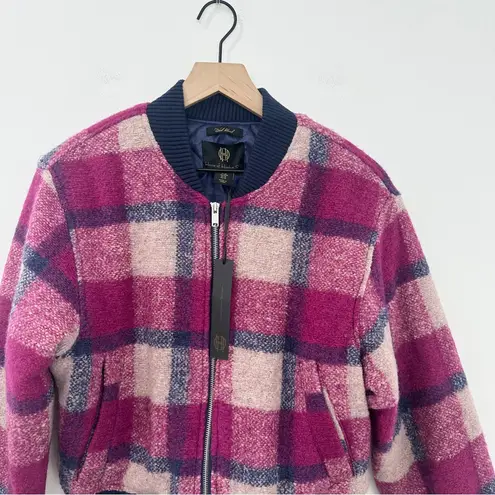 House Of Harlow 1960 Women's Plaid Wool Blend Quilted Lined Bomber Jacket Medium Pink