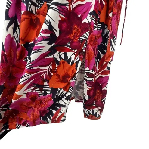 Caribbean Joe pink floral lillies faux wrap side tie short sleeve tropical dress