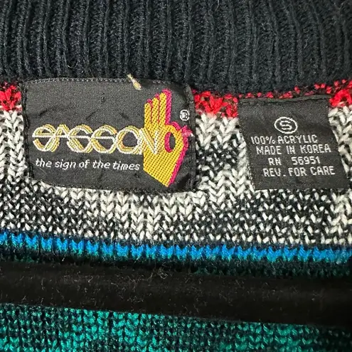 Vintage 70s Sasson Fair Isle V Neck Cardigan Sweater Oo La La Small Retro Black