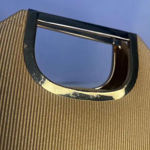 Source Unknown Hard Clutch Bag Rope Crossbody Strap Gold Metal Top Handle Retro VTG Ribbed - Image 8