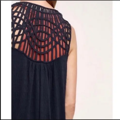 Anthropologie  Saturday Sunday Macrame Sleeveless Duster Cardigan Navy Blue - Image 3