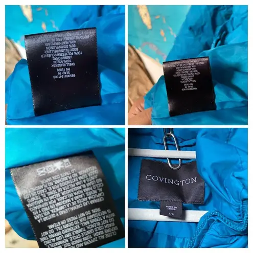 Covington Women's Large Blue Puffers Jacket with Belt Hooded Winter Casual