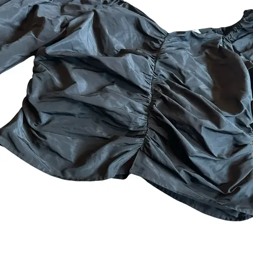 Something Navy Black Ruched Puff Sleeve Shirt Top 3/4 Sleeve Blouse Size XXL 2XL