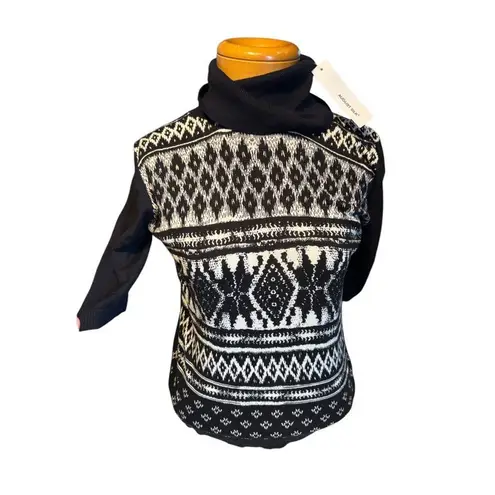 August Silk NWT Womens Black & Cream Turtleneck Sweater Size M