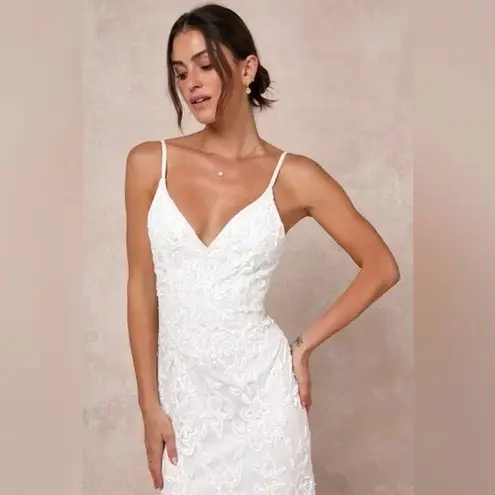 Lulus Everlasting Passion White Sequin Beaded Backless Maxi Dress Size M Size M