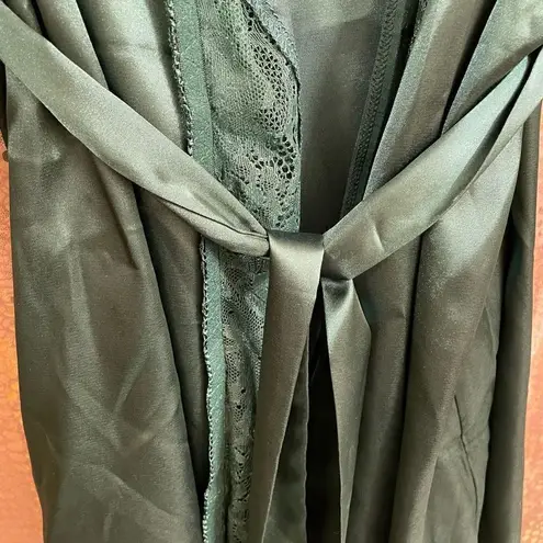 Adome Dark Emerald Green Short Satin Silky Kimono Robe, Large