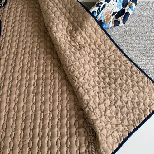 Alfred Dunner Navy Blue White Graphic Floral Quilted Jacket Lightweight Coat 14