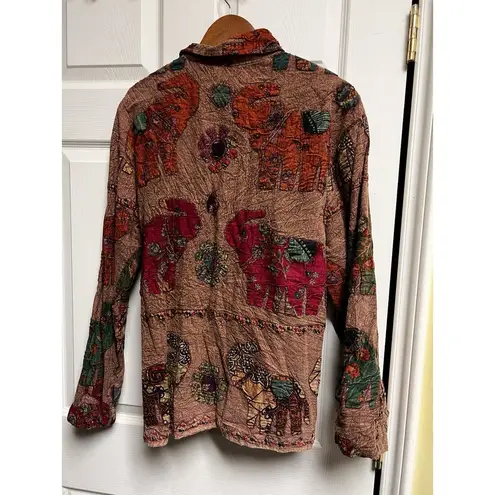 Orvis 026-004 Vintage Jacket Womens S Brown Elephant Applique Art To Wear Toggle