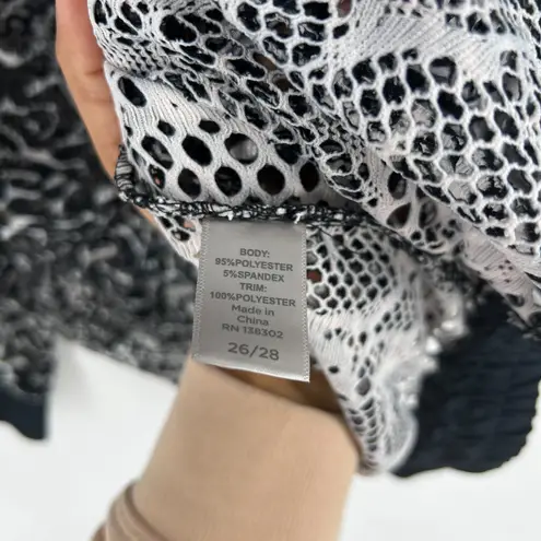 Black & White Avenue Sheer Bomber Jacket Womens 26/28 (3X) Black White Leopard Print Full Zip