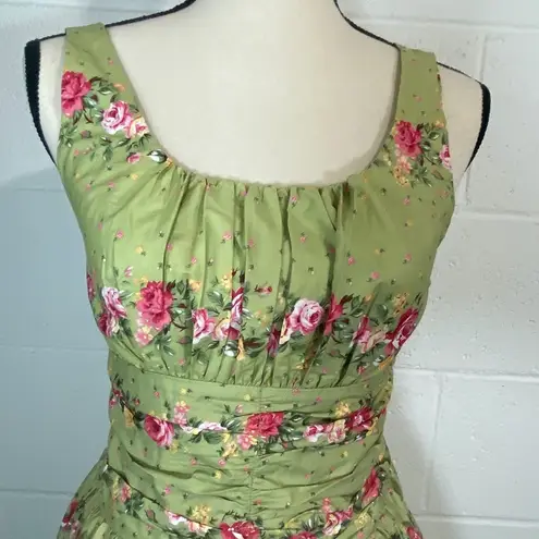 Voodoo Vixen Floral Olive Smocked Back Dress Size XS