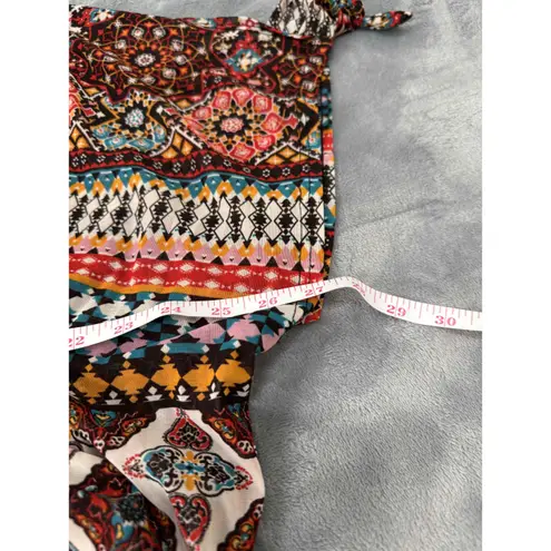 EMBER Coffee Brown Deep Vneck Tie Cuffs Festival Boho Blouse Top Large vacation