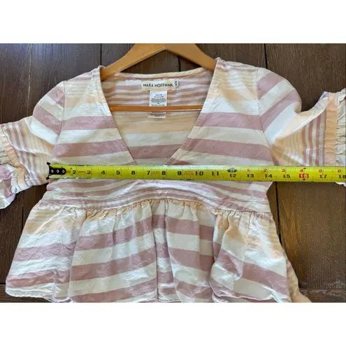 Mara Hoffman Stripe Peplum Flare Top in Pink Size XS