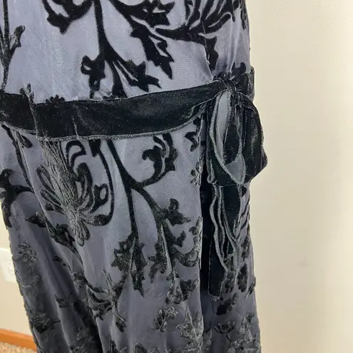 Vintage Y2K Velvet Burnout Dress 12 Black Floral Drop Waist Bow Fairy Whimsigoth