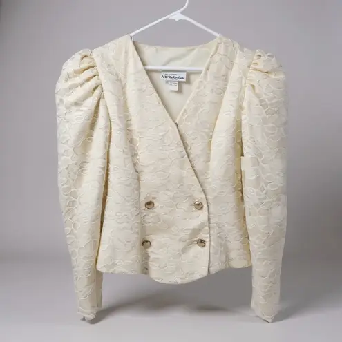 Vintage HW Collections Lace Puff Shoulder Blazer With Faux Pearl Gold Buttons Size 10
