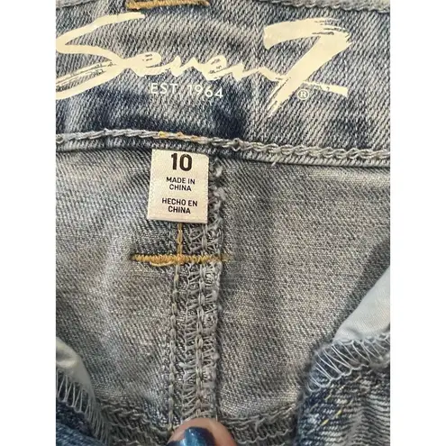 Seven7 Women's Size 10 Blue Denim Pencil Skirt Button Fly Fray Hem