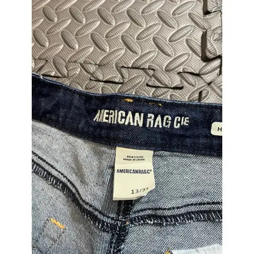 American Rag  Cie High Rise Wide Leg Jeans Dark Wash Ripped Raw Hem Women 13 31