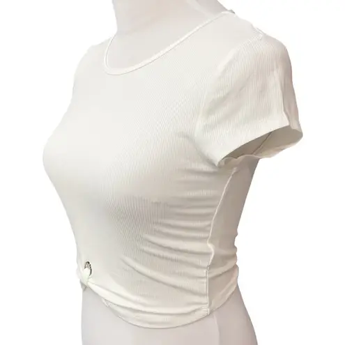 Elodie Short Sleeve Ribbed Round Neck Casual Chic Style Cropped Top Size XL NWT