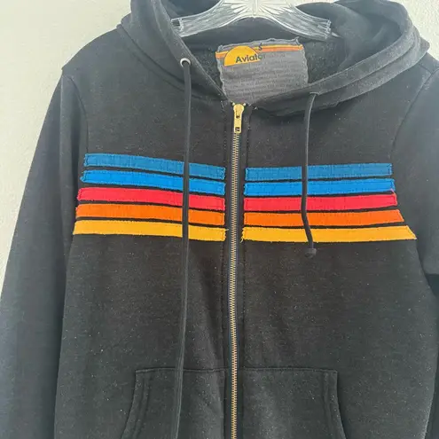 Aviator Nation  5 STRIPE HOODIE in BLACK Size: M