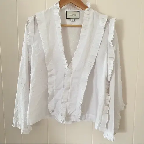 Alexis Burton Ruffled Cotton Blouse Size Large Gently Used