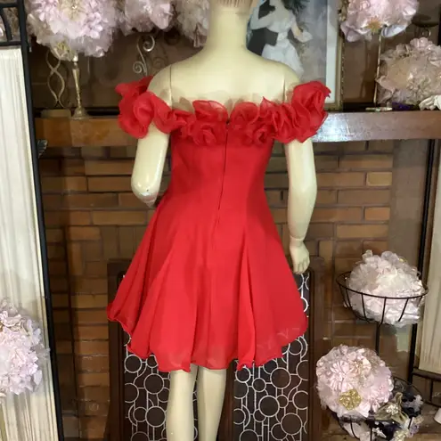 Lillie Rubin VINTAGE 1990'S RED ROSETTE & TULLE MINI PARTY DRESS (6)