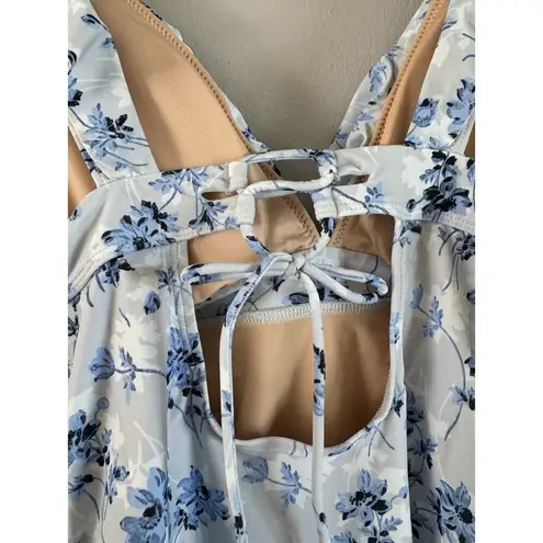 A pea in the pod NWT Maternity Blue Floral Ruffle One Piece Swimsuit Large