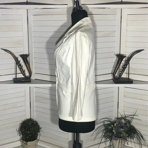 Apostrophe Embroidered Blazer Button Front Cotton Blend Cream Off White sz 2