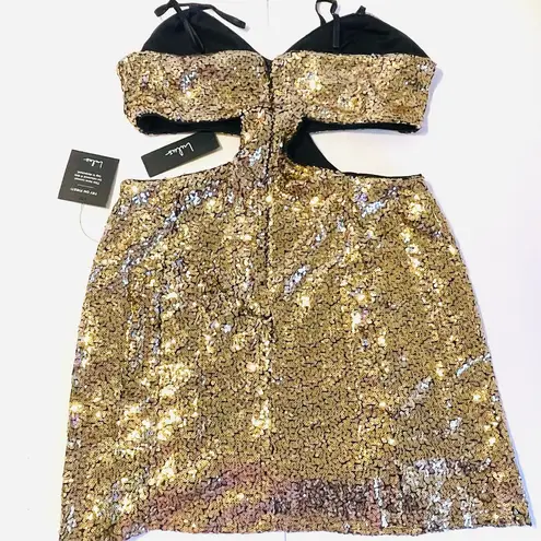NWT Lulus Luxe Gold Sequin Cutout Bodycon Mini Dress. Size L