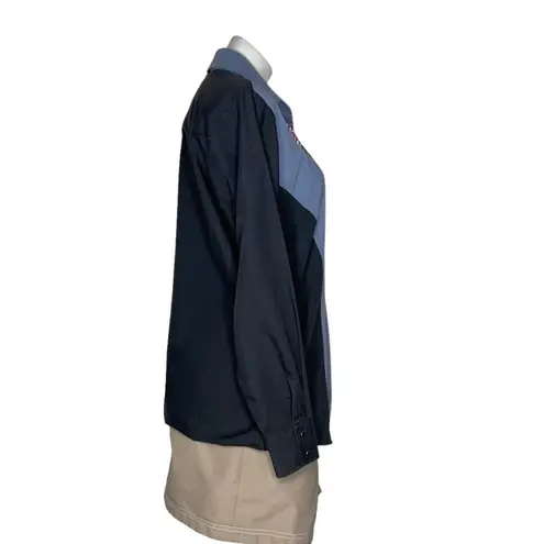 ELY Country Charmers Western Shirt USA Flag Horses Black Snaps Vintage 70’s Blue Size L