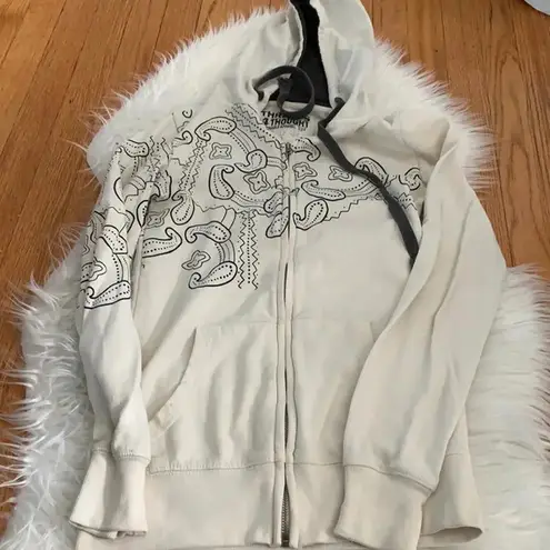 Threads 4 Thought Women’s white hoodie black paisley design Small