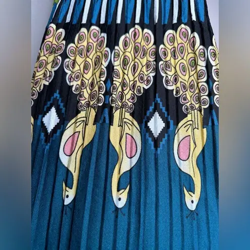 Women's Pleated Wide Leg Peacock Elastic High Waist Casual Lounge Pants XS/S Blue