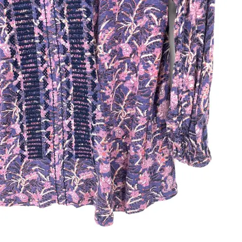 Lucky Brand  Women's Sz M Floral Print Embroidered Blouse Long Sleeve Purple/Pink