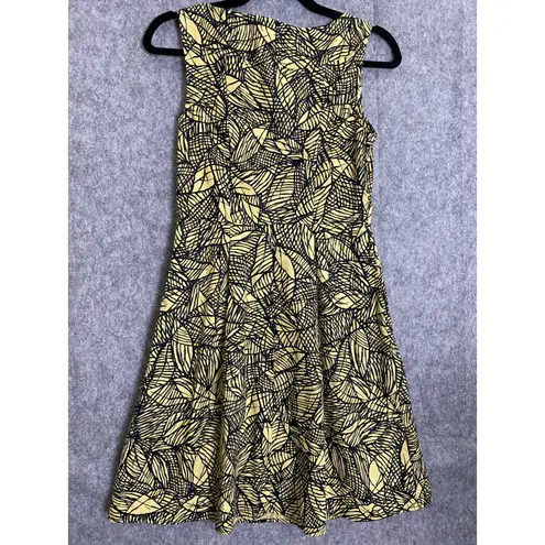 Anthropologie Weston Wear Yellow Black Emerging Leaves Sleeveless Dress Size 4