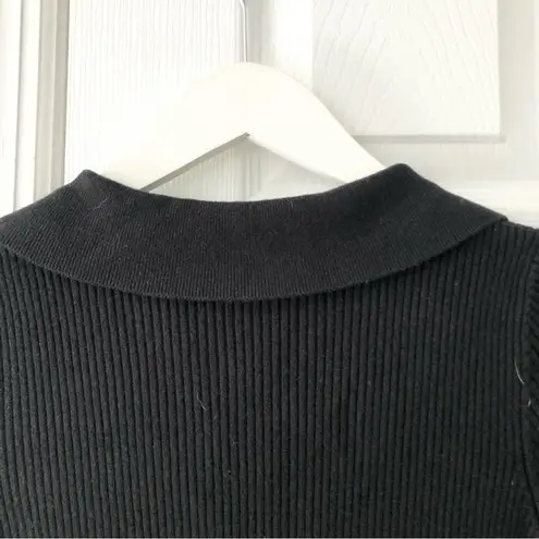 Wolford Black Ribbed Sweater Knit Collared Lace Up Neck Body Con Mini Dress XS