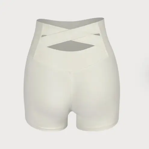 BERLOOK White High Waist Ribbed Yoga Shorts 4” 14 Size XS