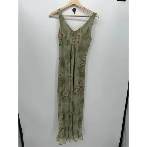 Positive Attitude Women Y2K Maxi Dress Size 8 Green Floral Fairy Dainty Coquette