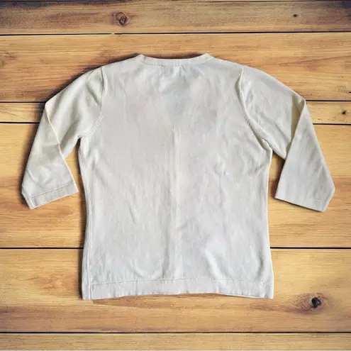 Coldwater Creek Cream 3/4 Sleeve Cardigan Embroidered Floral Hearts Size Large