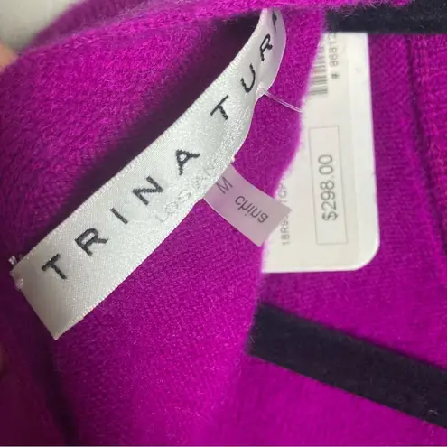 Trina Turk  cashmere sweater medium NWT violet open back bow purple pink colorful