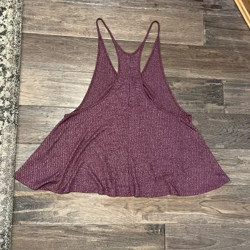 Free People NWOT  Intimately Ribbed Knit V Neck Wine Tank Top Size Xsmall