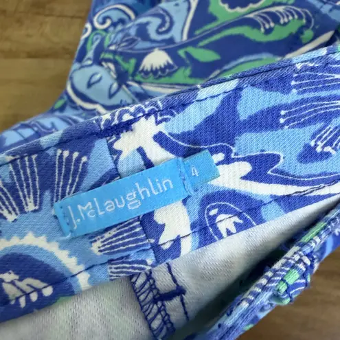 J. McLaughlin Pants 4 Womens Paisley Floral Blue Green Slim Fit Cotton Stretch *