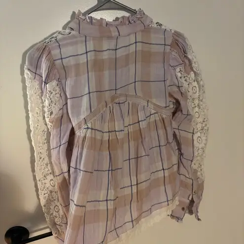 Pilcro Anthropologie Lace Plaid Lavender Peasant Blouse – XS (Fits S Comfortably)