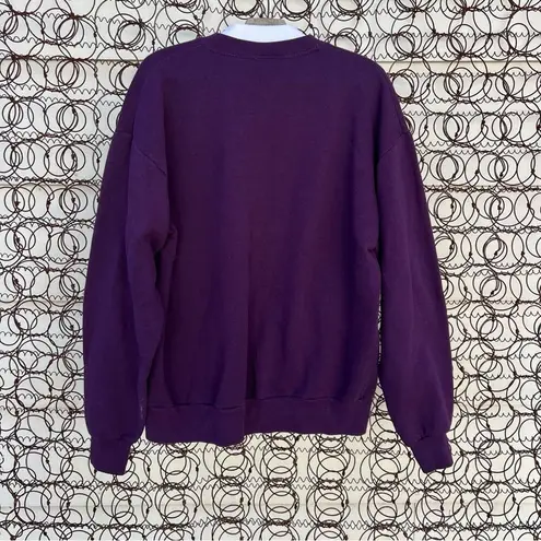 90s Spring Grannycore Cottage Sweatshirt Robin on Fence Bitteroot Farm scene Purple Size L