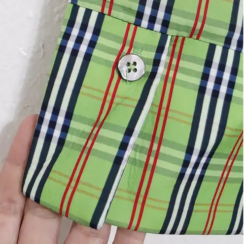 Gretchen Scott Breezy Blouson Sunshine Plaid Green Dress Size Small