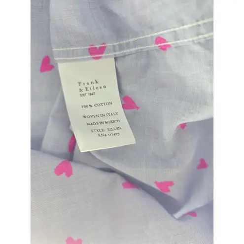 Frank & Eileen Neon Pink Heart Button Up Shirt Medium Oversized Blue