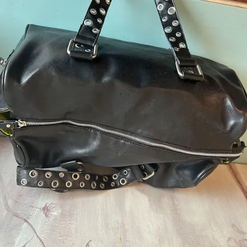 Y2K Vegan Leather Bag Purse Grommet Hardware Slouchy Shoulder Bag Vintage Black