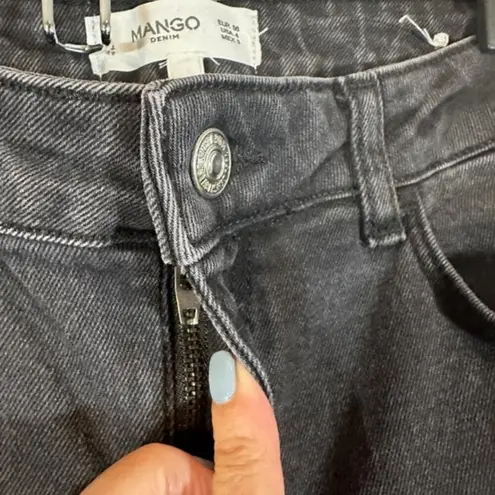 MNG by Mango Black Cotton Blend Jandri Straight Leg Denim Jeans Women Sz 4