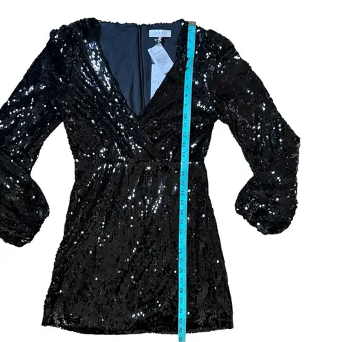 WAYF NEW Carrie Long Sleeve Sequin Minidress Small Black Party Sparkle