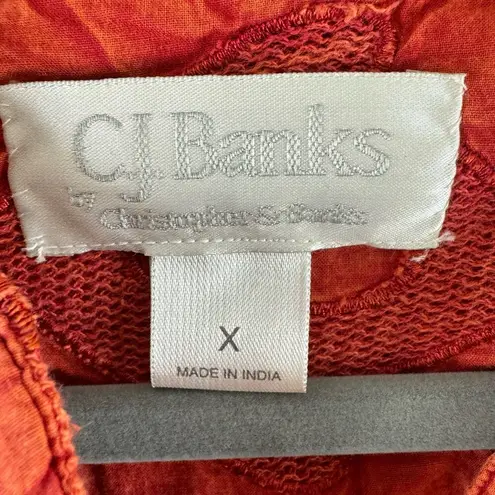 cj banks Red Orange Floral Embroidered Long Sleeve Lightweight Jacket Size 14W