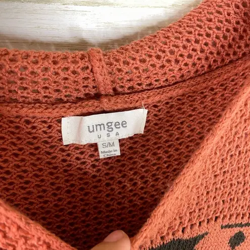 Umgee  Burnt Orange Boho Western Hooded Poncho Shawl