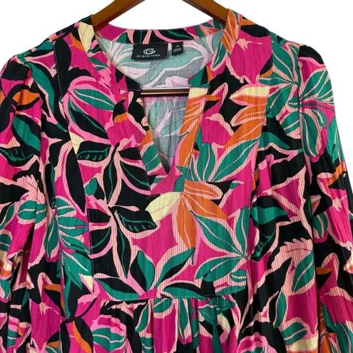 G by Giuliana Tropical Leaf Print Mini Dress Pink Green Orange Boho Resort M Size M