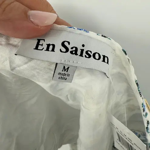 En Saison Floral Blouse Crop Top One Shoulder Yellow Blue White Womens Size M Size M